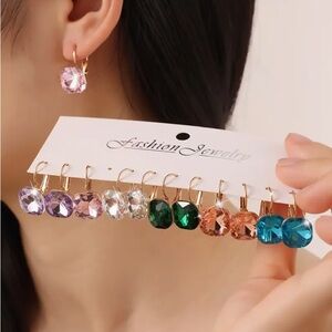 Elegant Multicolor Crystal Earrings Set